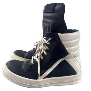 Rick Owens Black and White Men's High-Top Sneakers